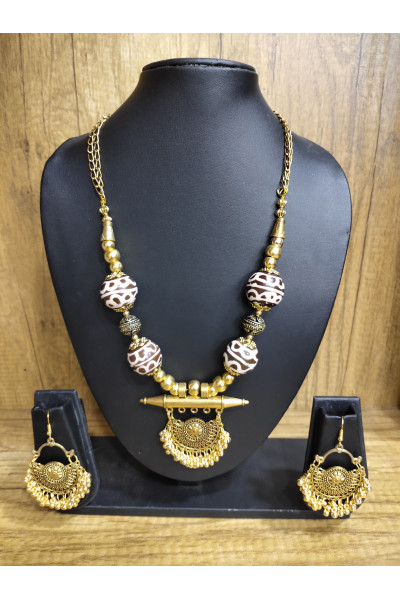 Chemical Beads Chains And Golden Oxidize Charms Combine Handcrafted Jewellery With Jhumka Earrings (KR165) 